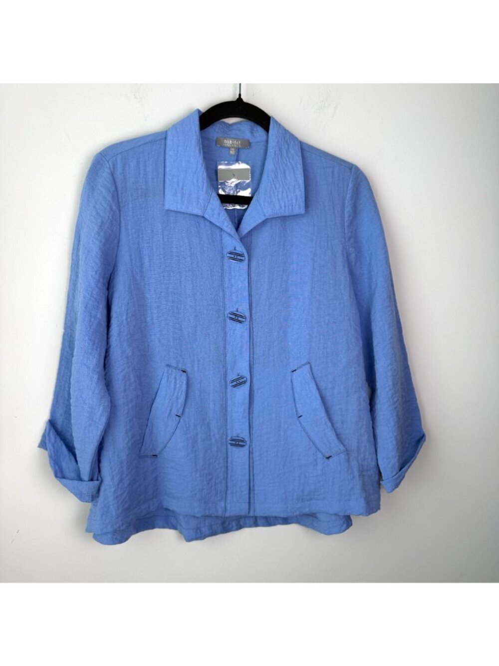 Habitat Express Travel Jacket NWT Pleat Back Crinkled Rayon Rain Blue XS Spring